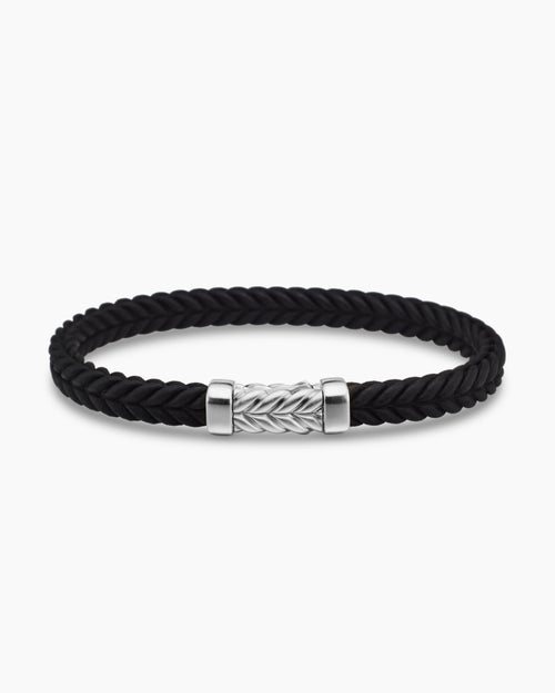 Mens Chevron Rubber Bracelet with Sterling Silver, 6mm