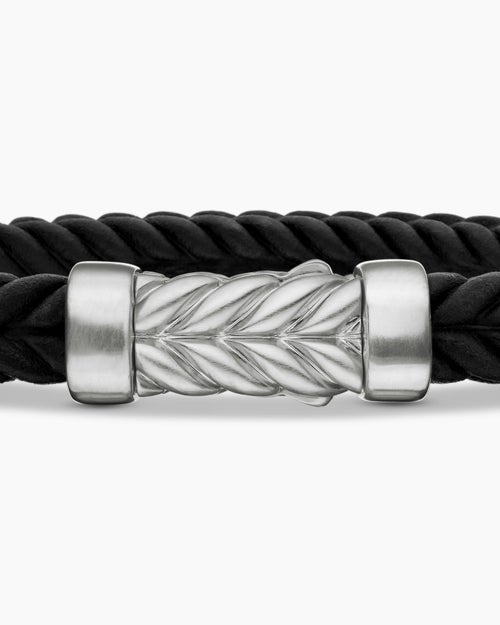 Mens Chevron Rubber Bracelet with Sterling Silver, 6mm