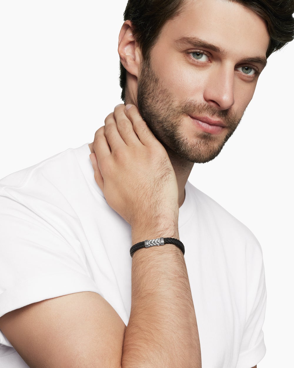 Mens Chevron Rubber Bracelet with Sterling Silver, 6mm