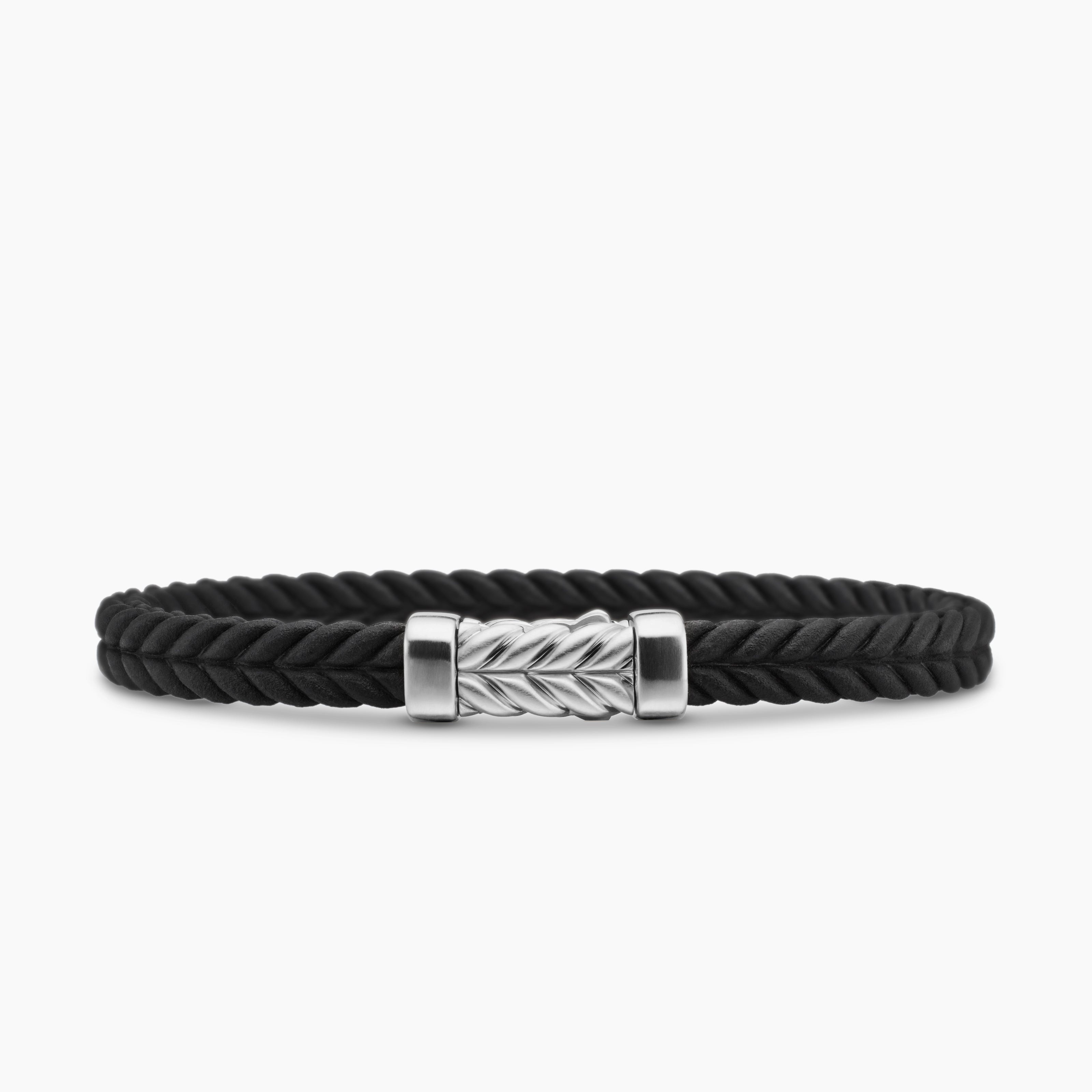 Mens Chevron Rubber Bracelet with Sterling Silver, 6mm