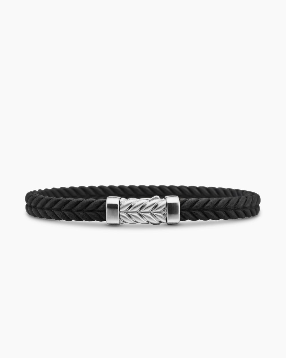 Mens Chevron Rubber Bracelet with Sterling Silver, 6mm