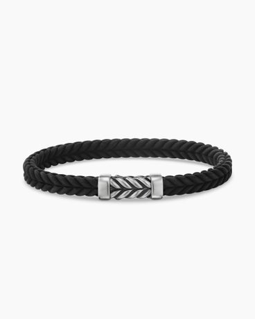Chevron Bracelet  in Black Rubber with Sterling Silver, 6mm