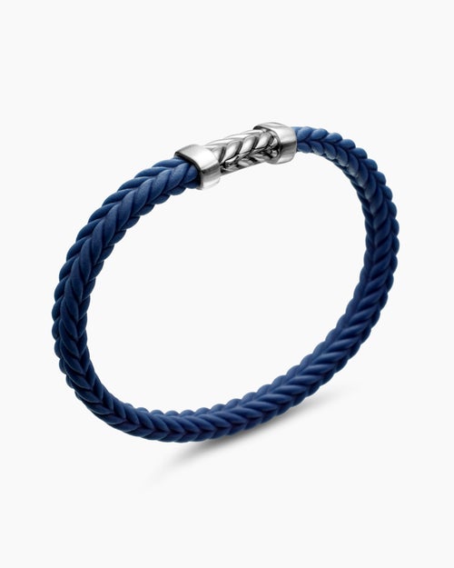 Mens Chevron Rubber Bracelet with Sterling Silver, 6mm