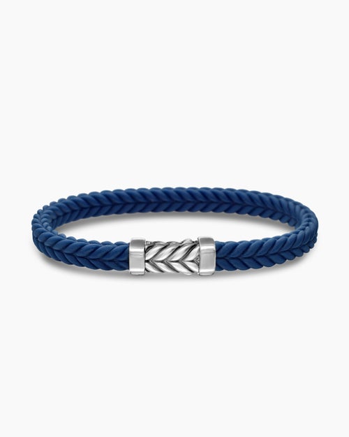 Mens Chevron Rubber Bracelet with Sterling Silver, 6mm