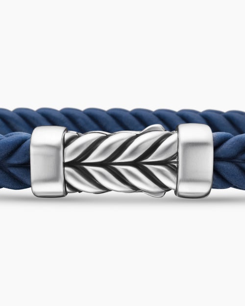 Mens Chevron Rubber Bracelet with Sterling Silver, 6mm