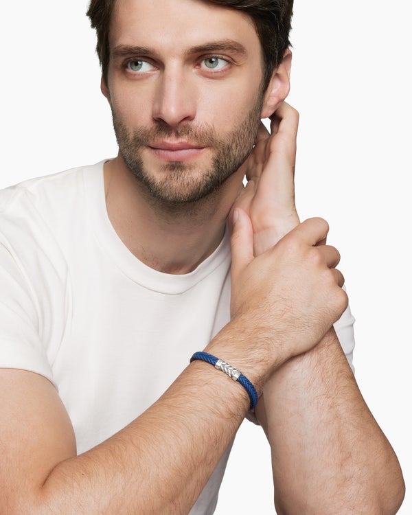 Bracelet Chevron en caoutchouc avec argent sterling, 6 mm