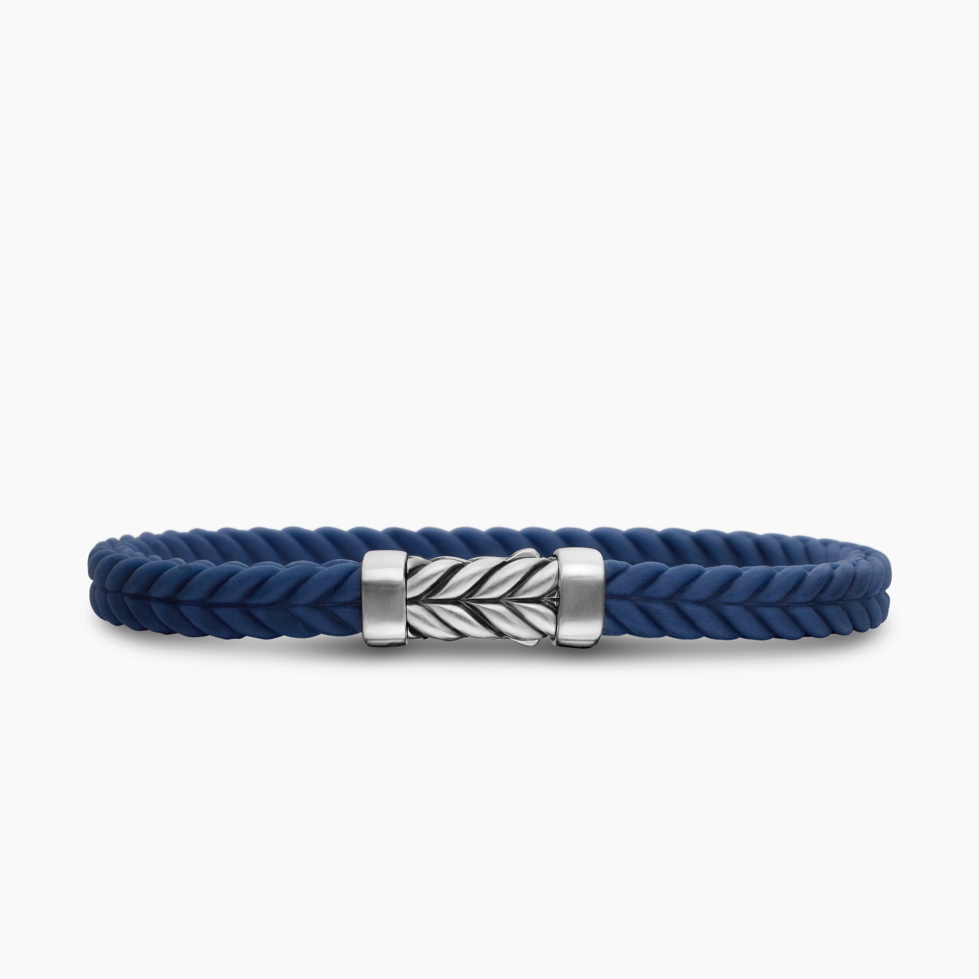 Mens Chevron Rubber Bracelet with Sterling Silver, 6mm
