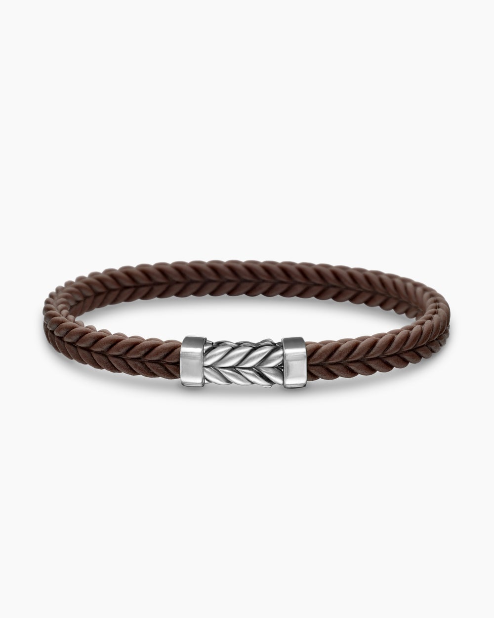 Mens Chevron Rubber Bracelet with Sterling Silver, 6mm
