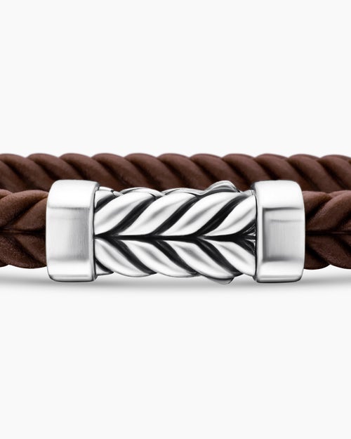 Mens Chevron Bracelet in Brown Rubber with Sterling Silver, 6mm