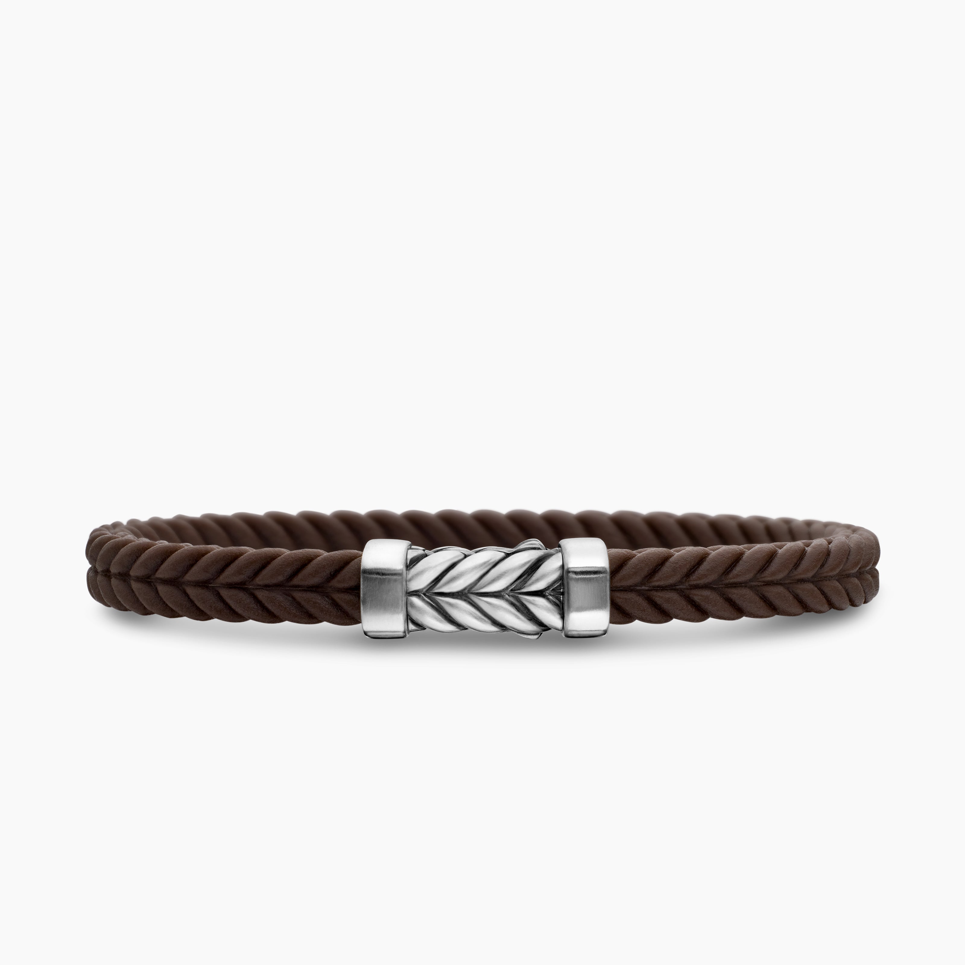 Mens Chevron Rubber Bracelet with Sterling Silver, 6mm