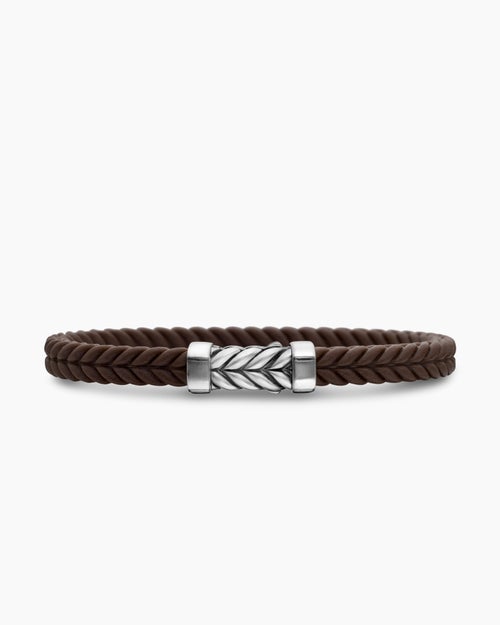 Mens Chevron Rubber Bracelet with Sterling Silver, 6mm
