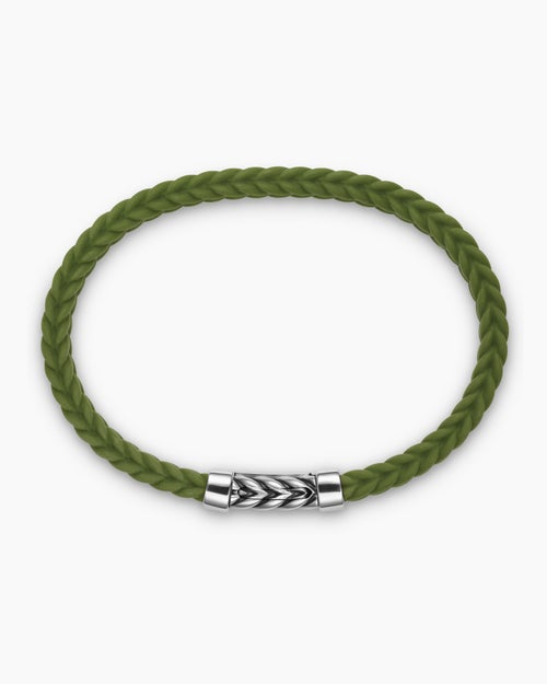 Mens Chevron Rubber Bracelet with Sterling Silver, 6mm