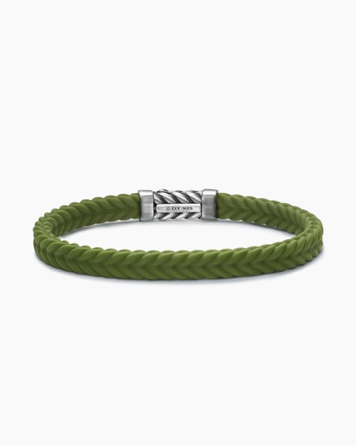 Mens Chevron Rubber Bracelet with Sterling Silver, 6mm