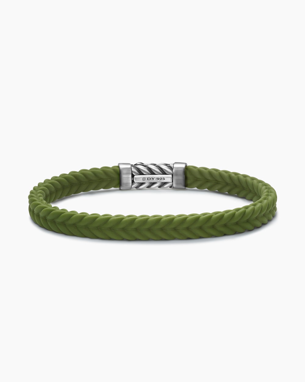 Mens Chevron Rubber Bracelet with Sterling Silver, 6mm