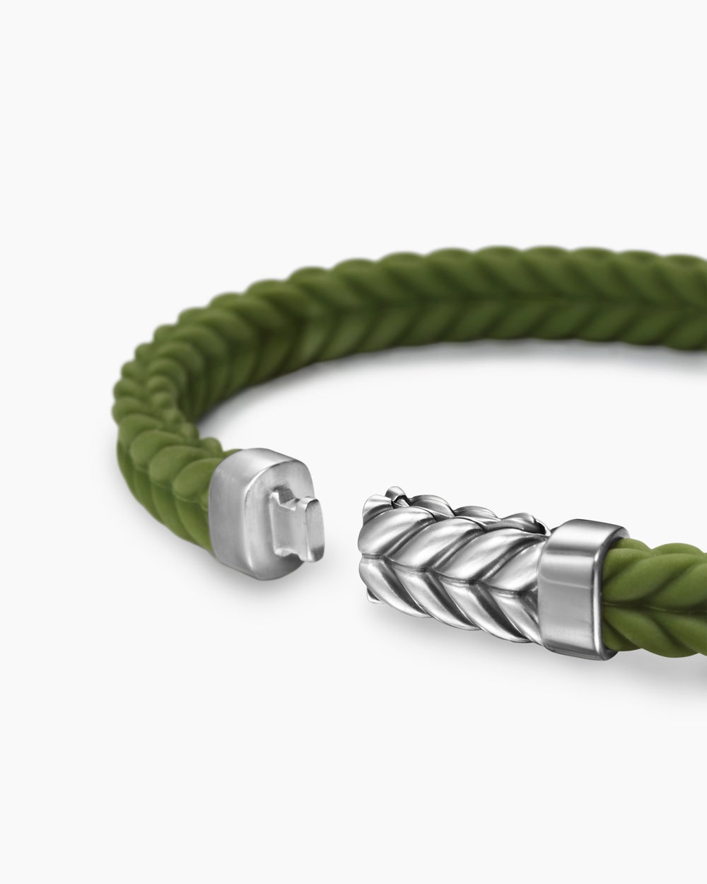 Mens Chevron Rubber Bracelet with Sterling Silver, 6mm