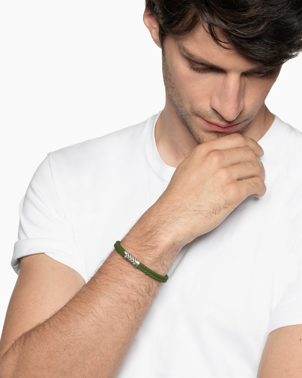 Mens Chevron Rubber Bracelet with Sterling Silver, 6mm