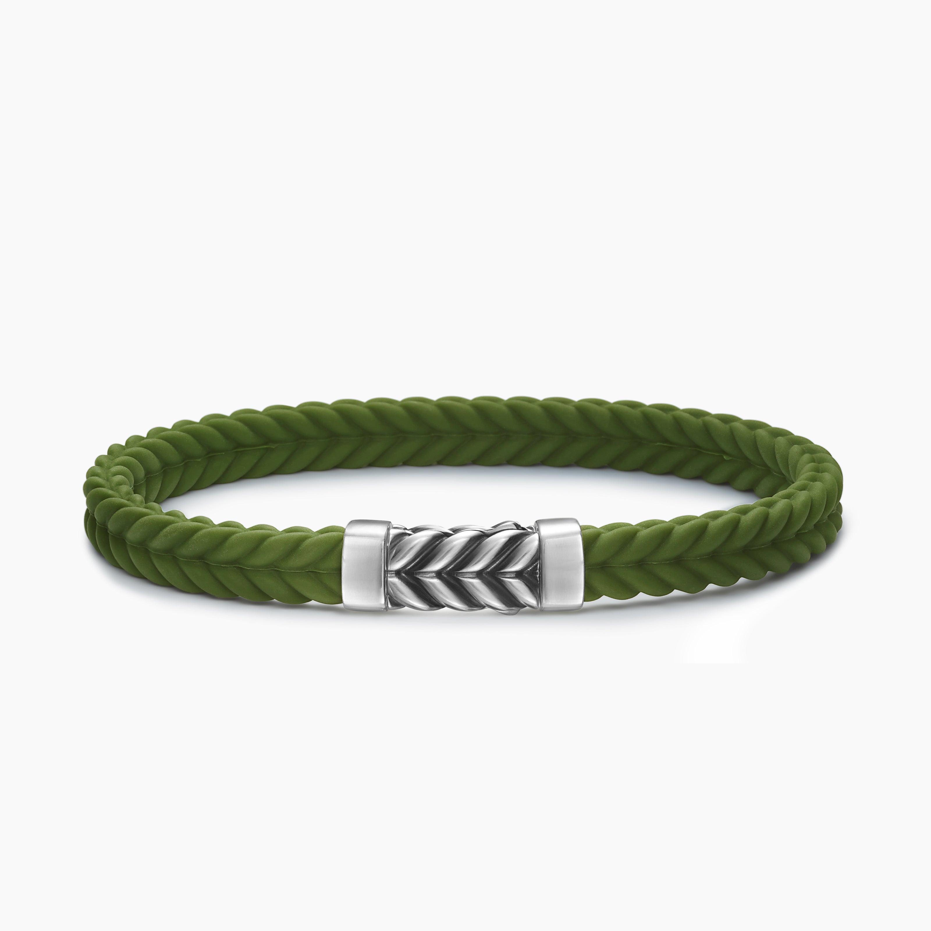 Mens Chevron Rubber Bracelet with Sterling Silver, 6mm