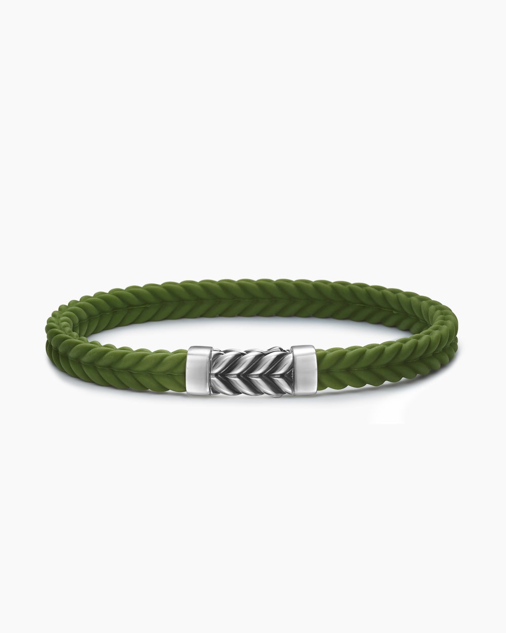 Mens Chevron Rubber Bracelet with Sterling Silver, 6mm