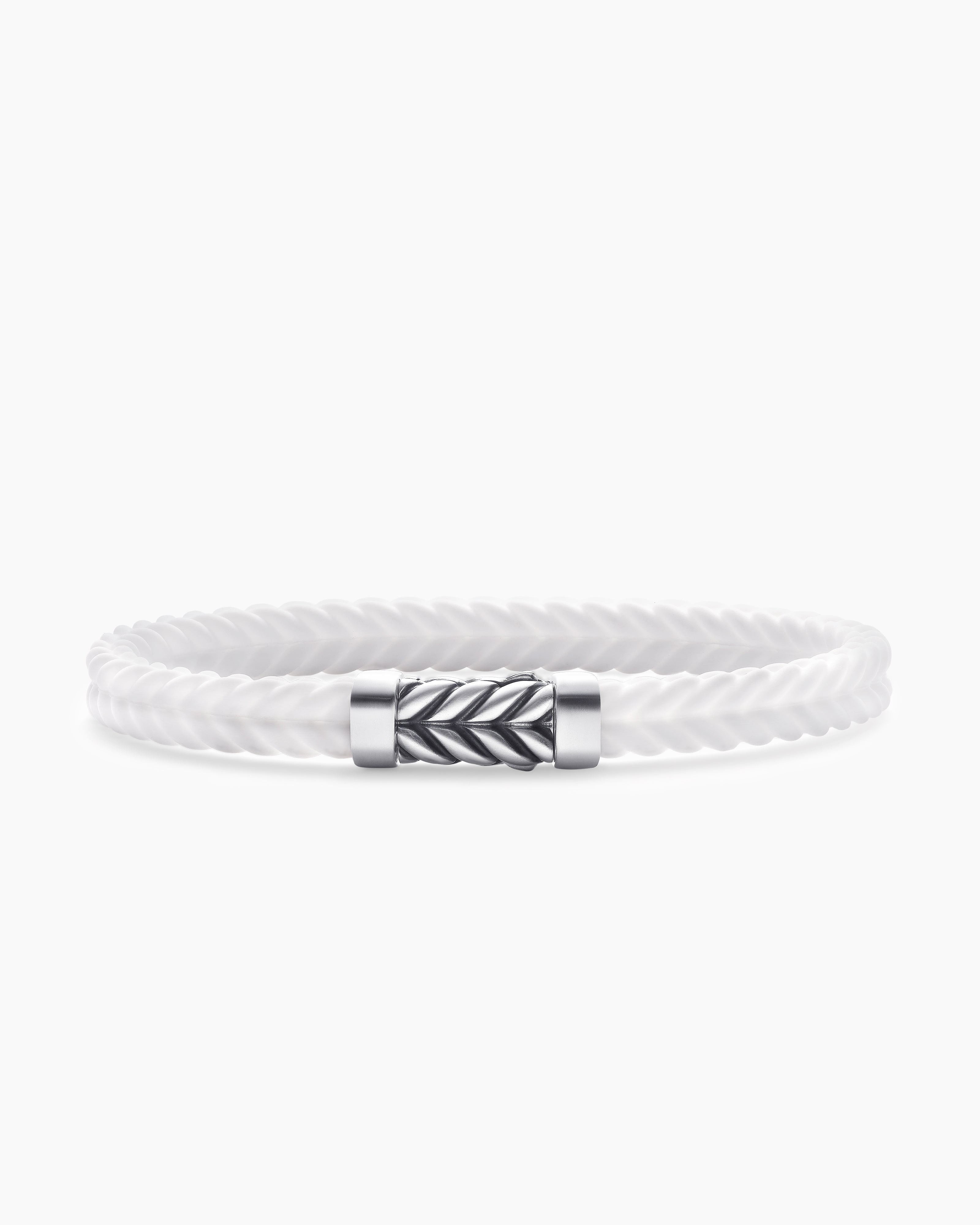 Chevron Bracelet White Rubber with Sterling Silver, 6mm