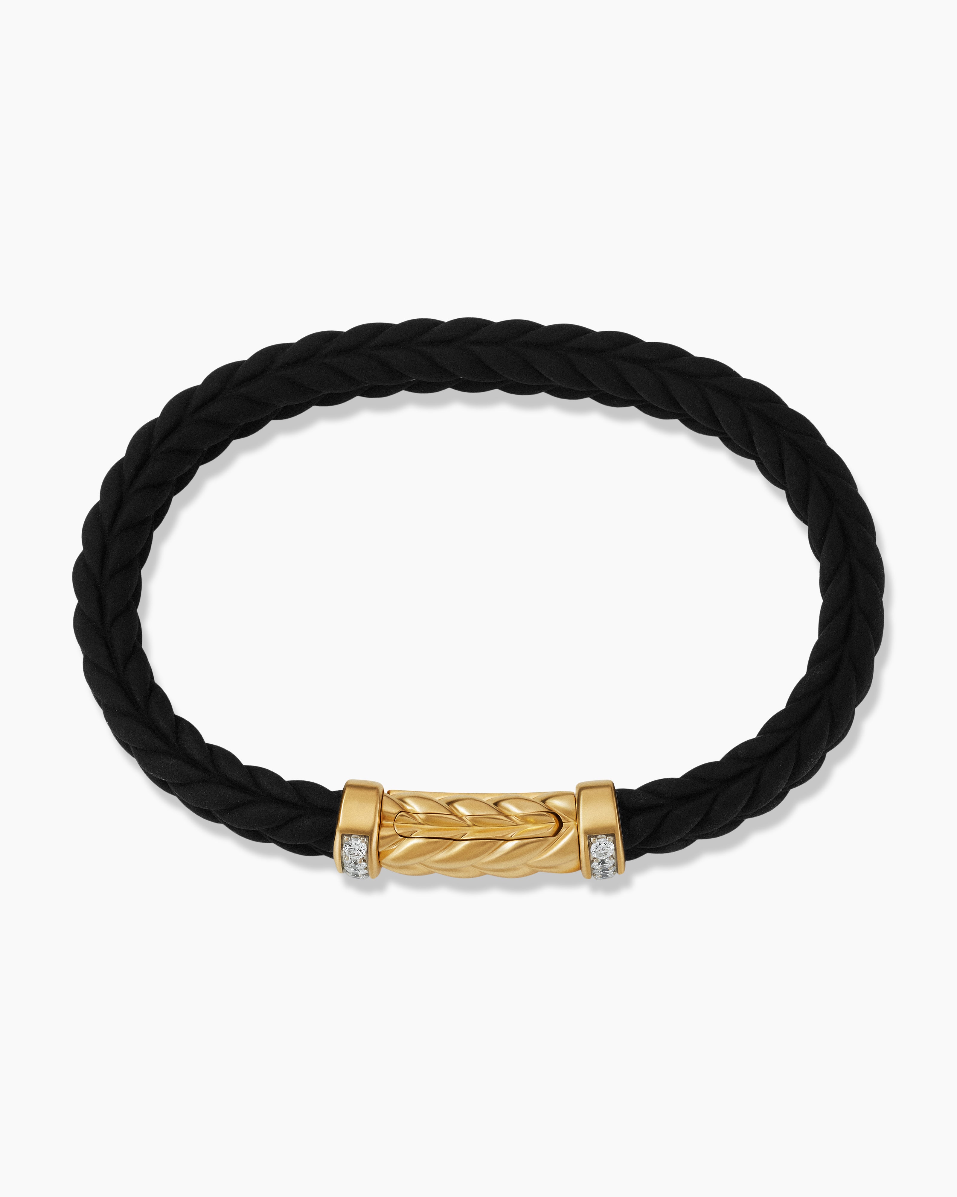 Rubber bracelet - plait, oblong silver and gold tag | Jewelry Eshop