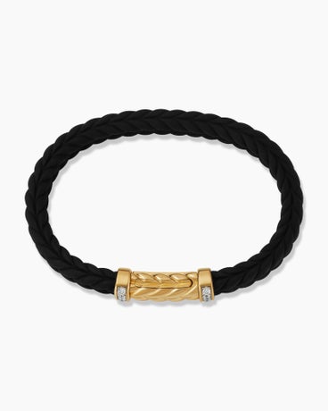 Chevron Bracelet  in Black Rubber with 18K Yellow Gold and Diamonds, 9mm