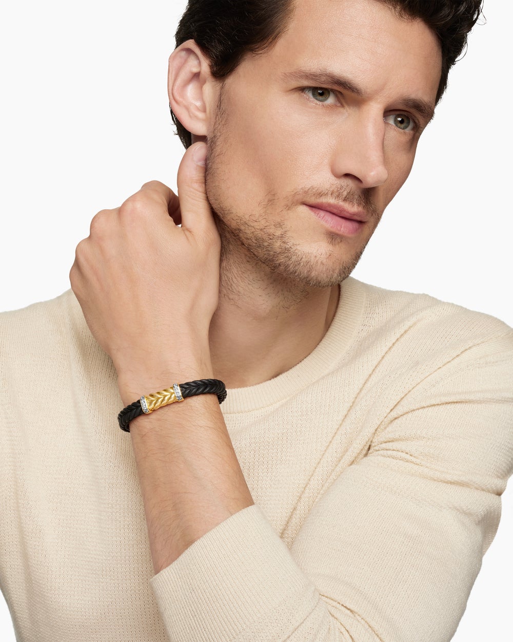 Bracelet Chevron en caoutchouc avec or jaune 18 carats, 9 mm hommes