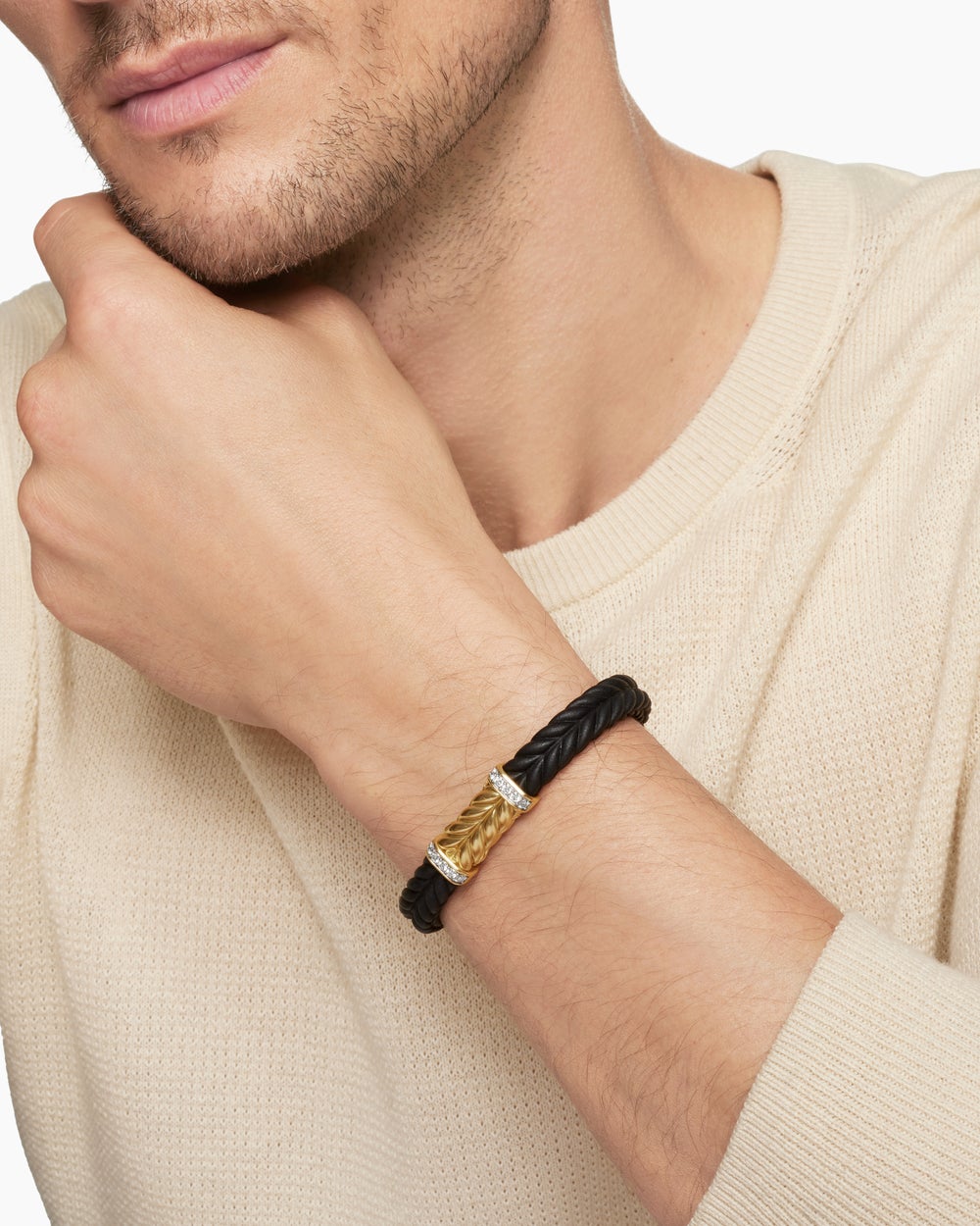 Bracelet Chevron en caoutchouc avec or jaune 18 carats, 9 mm hommes