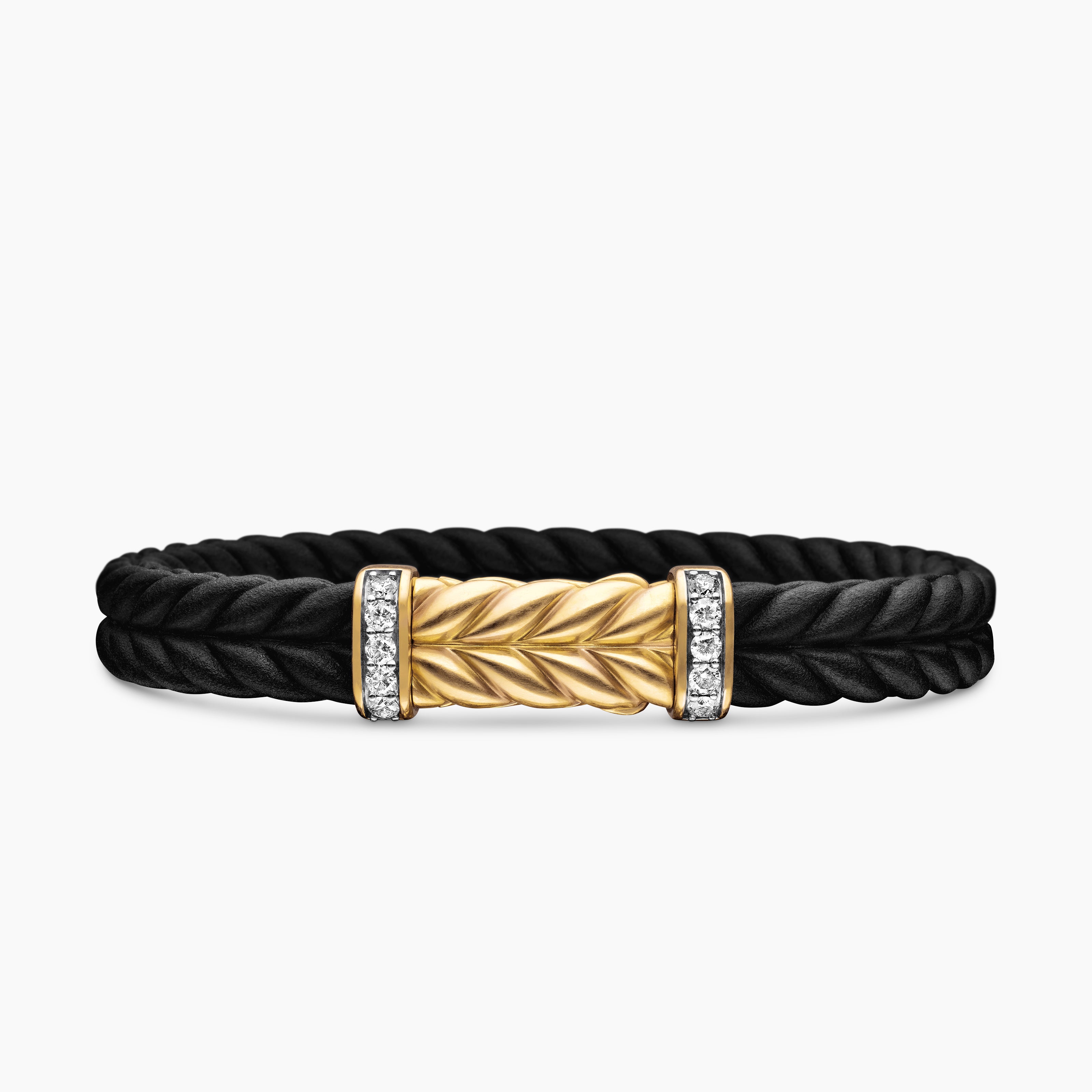 Mens Chevron Rubber Bracelet with 18K Yellow Gold, 9mm