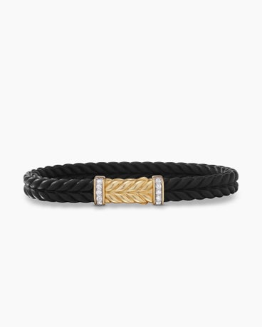 Chevron Bracelet  in Black Rubber with 18K Yellow Gold and Diamonds, 9mm