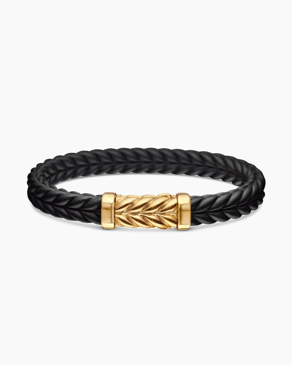 Mens Chevron Rubber Bracelet with 18K Yellow Gold, 9mm