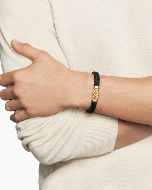 Mens Chevron Rubber Bracelet with 18ct Yellow Gold, 9mm
