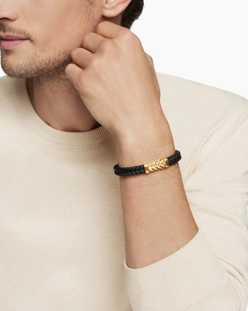 Mens Chevron Rubber Bracelet with 18K Yellow Gold, 9mm