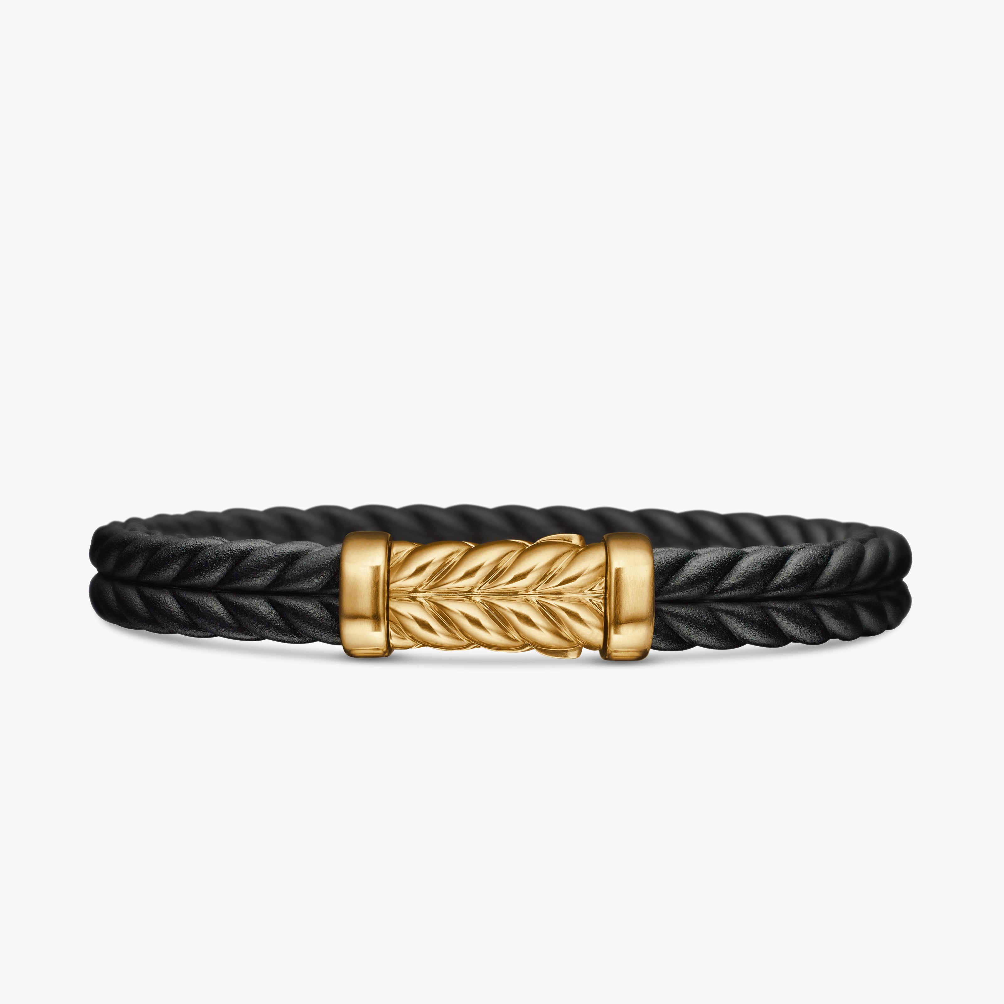 Mens Chevron Rubber Bracelet with 18K Yellow Gold, 9mm