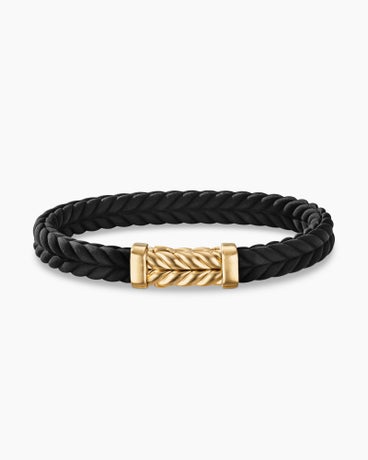 Chevron Bracelet  in Black Rubber with 18K Yellow Gold, 9mm