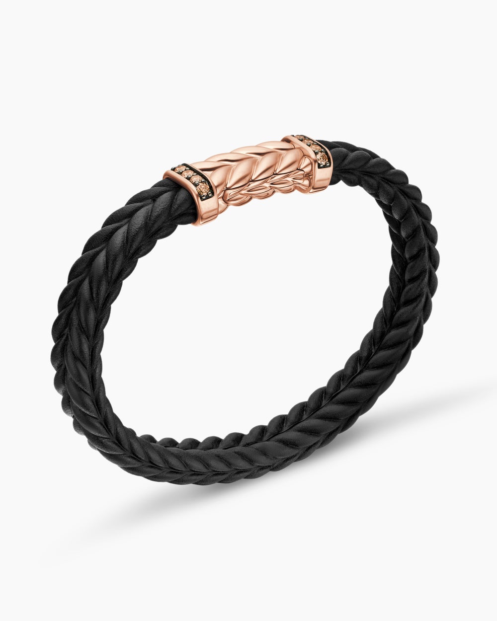 Mens Chevron Bracelet in Black Rubber with 18K Rose Gold and Cognac Diamonds, 9mm