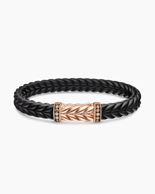 Mens Chevron Bracelet in Black Rubber with 18ct Rose Gold and Cognac Diamonds, 9mm