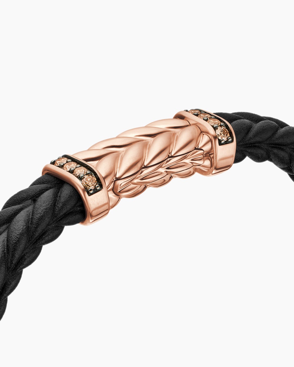 Mens Chevron Bracelet in Black Rubber with 18K Rose Gold and Cognac Diamonds, 9mm