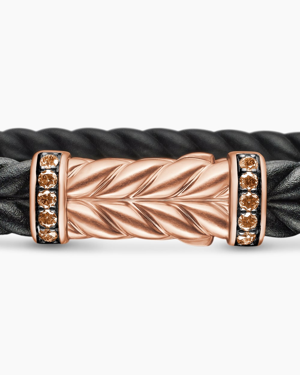 Mens Chevron Bracelet in Black Rubber with 18K Rose Gold and Cognac Diamonds, 9mm