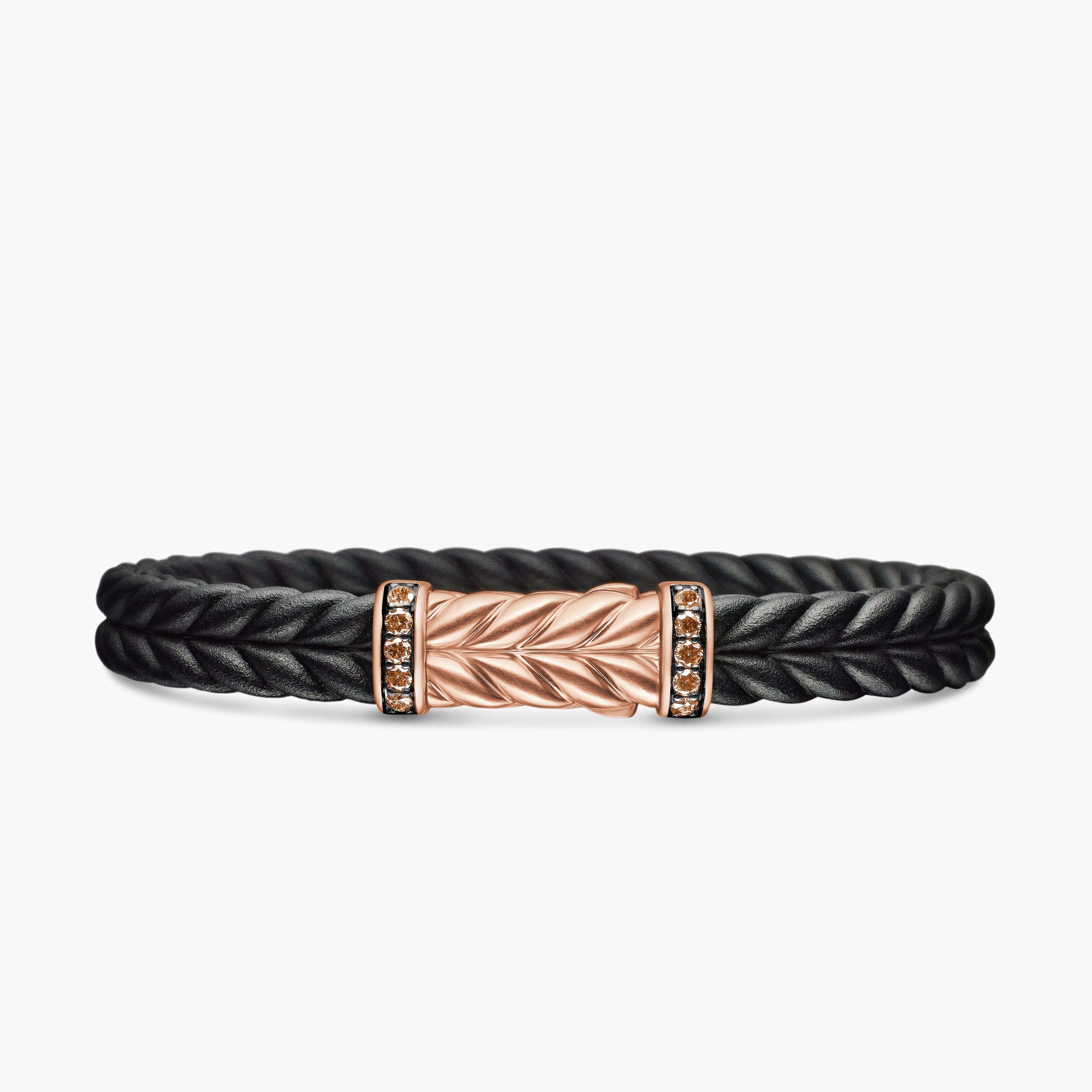 Mens Chevron Rubber Bracelet with 18K Rose Gold, 9mm
