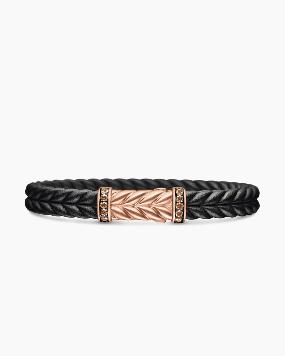 Mens Chevron Bracelet in Black Rubber with 18K Rose Gold and Cognac Diamonds, 9mm