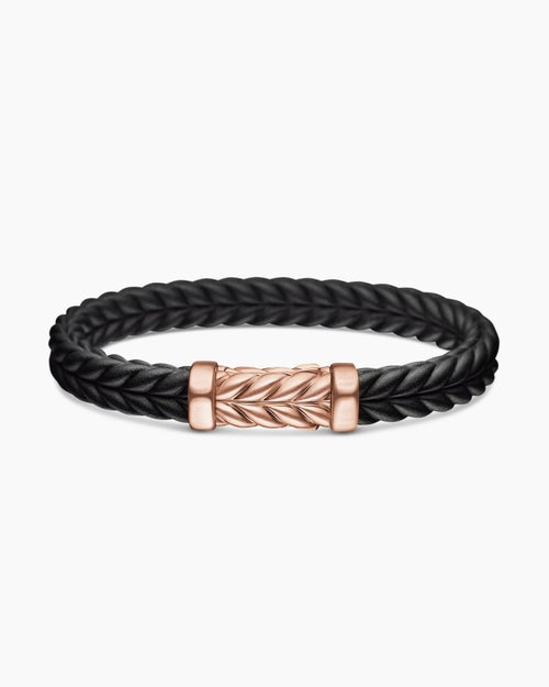 Mens Chevron Rubber Bracelet with 18K Rose Gold, 9mm