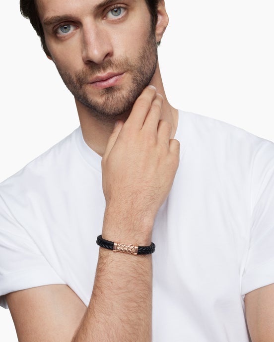 Chevron Bracelet in Black Rubber with 18K Rose Gold, 9mm