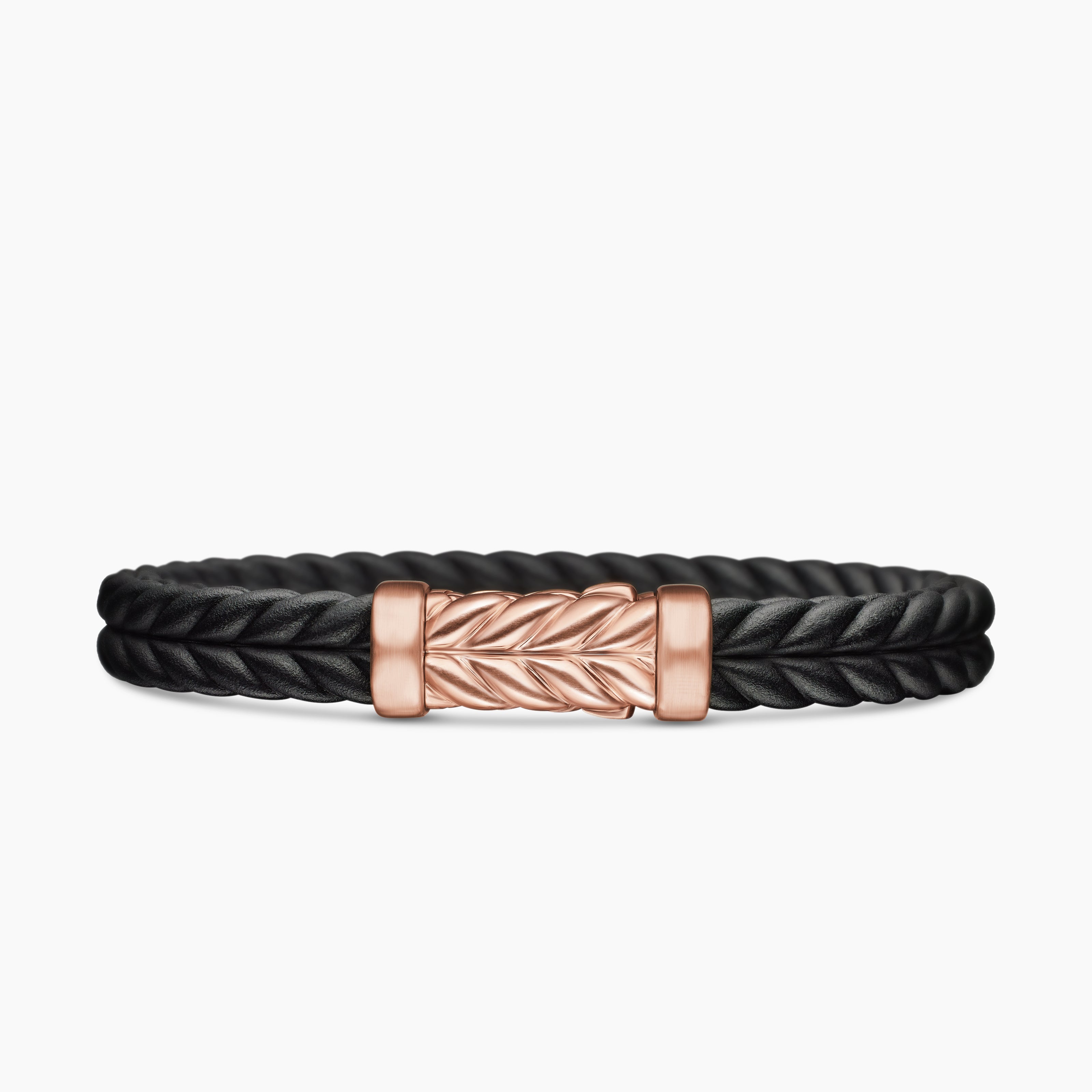 Mens Chevron Rubber Bracelet with 18K Rose Gold, 9mm