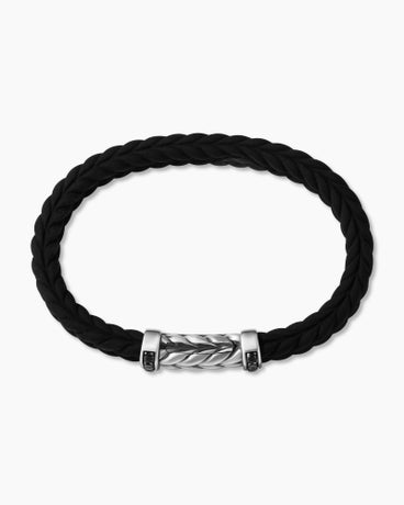 Chevron Bracelet  in Black Rubber with Black Diamonds and Sterling Silver, 9mm