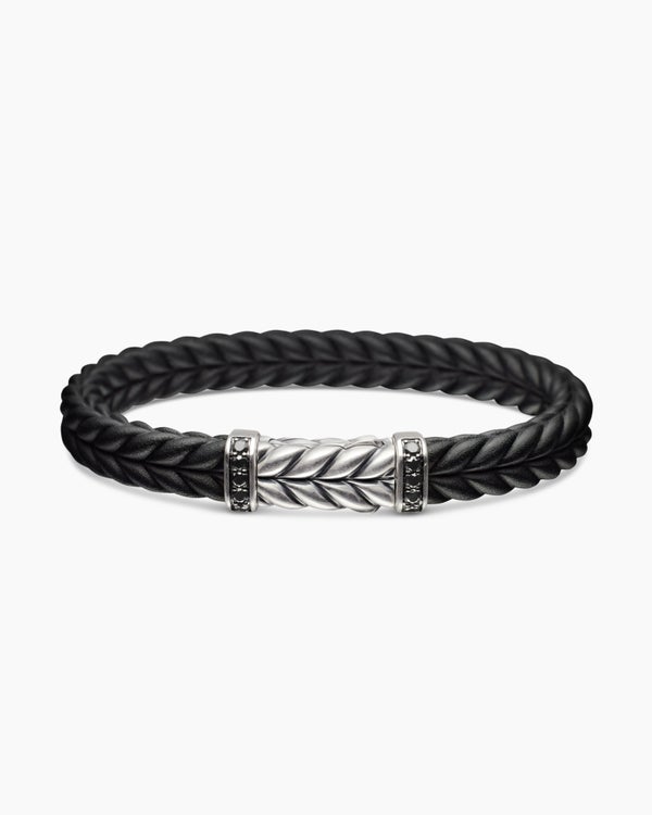 Bracelet de caoutchouc chevron avec argent sterling, 9 mm