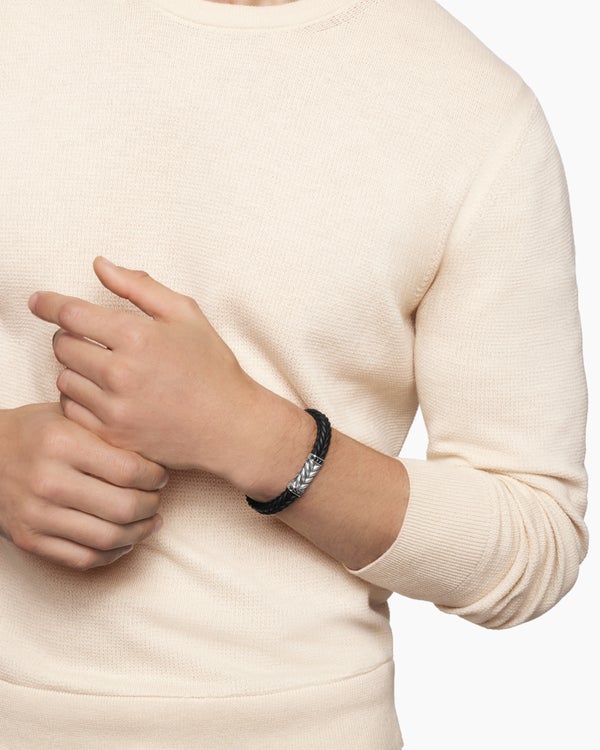 Bracelet de caoutchouc chevron avec argent sterling, 9 mm