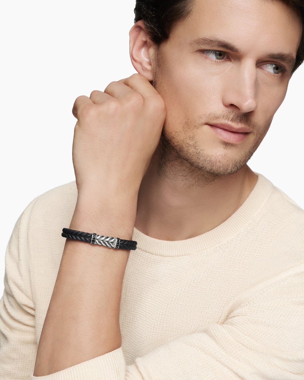 Bracelet de caoutchouc chevron avec argent sterling, 9 mm hommes