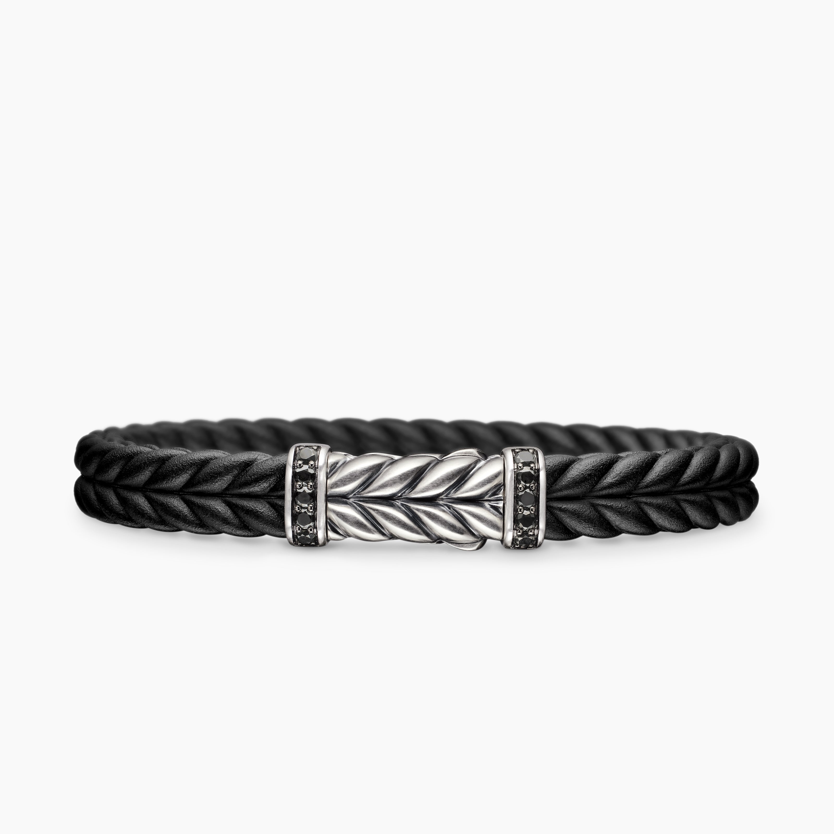 Mens Chevron Rubber Bracelet with Sterling Silver, 9mm