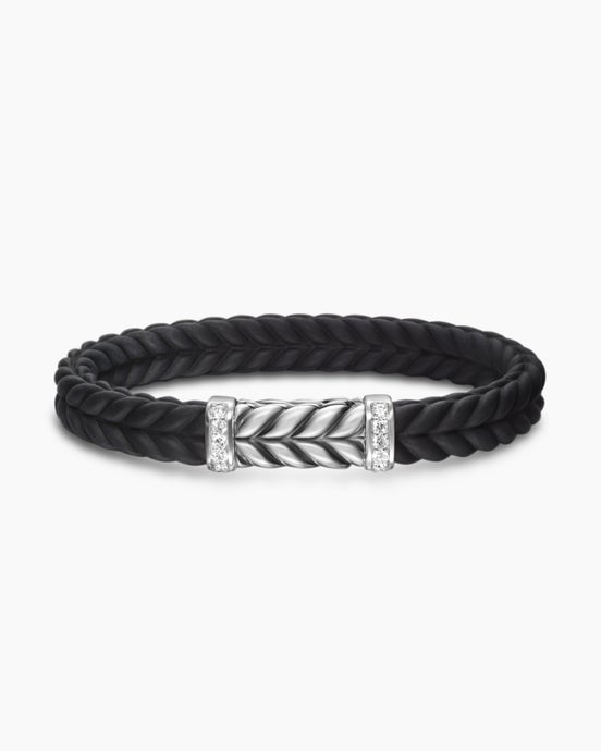 Chevron Bracelet in Black Rubber with Diamonds and Sterling Silver, 9mm