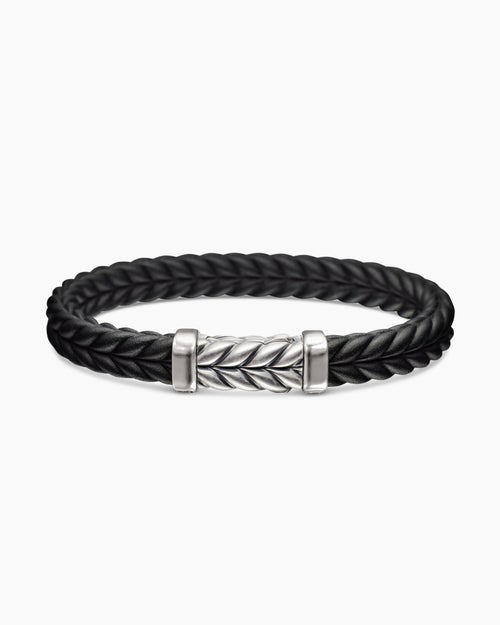 Mens Chevron Rubber Bracelet with Sterling Silver, 9mm
